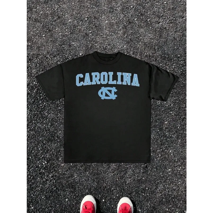 【New style】Carolina Letter Graphic Men's 220g Sports T Shirt 1pcs Streetwear 100% Cotton Casual Tee Vintage College Style Digit