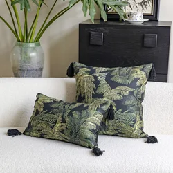 Green Pinus Pillows Luxury Black Plant Cushion Case French Retro Tassel Decorative Pillow Cover For Sofa Chair Home Decorations
