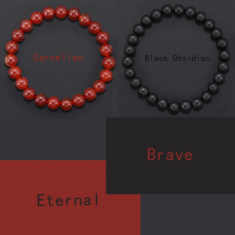 Black Obsidian Red Carnelian Bracelet Buddhist Prayer Blessing Blackstone Brave And Eternal Love Couple's Bracelet Luck Stone