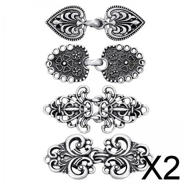 

2x 4 Pieces Medieval Clip Fasteners Brooch Collar Alloy Vintage Style Cloak Clasp