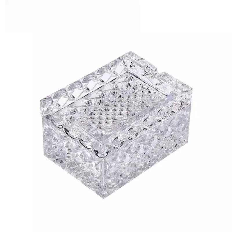 

European-style high-value transparent crystal glass, ashtray home decoration with cover