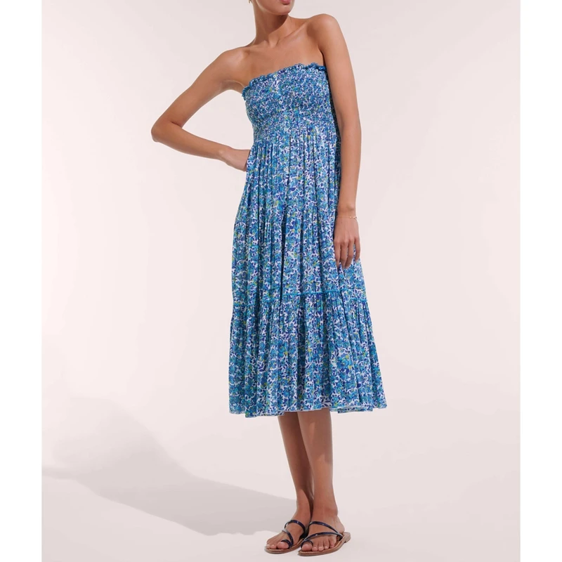Feminino verão multi-way vestindo alças largas arco amarrado smocked botão para baixo floral flowy a linha tanque vestido longo