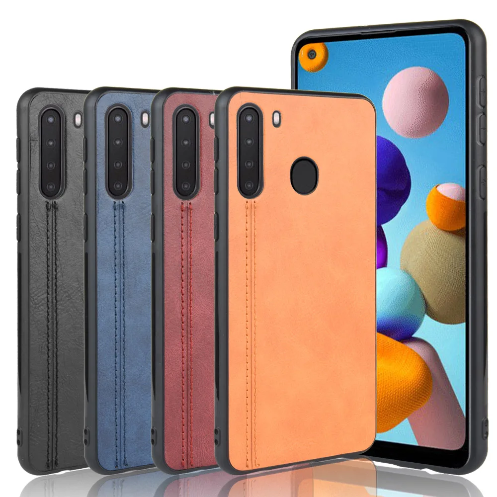 For Samsung Galaxy A21 SM-A215U Case Route Calfskin Soft Edge PU Leather Hard Phone Cover For Samsung Galaxy A21 A 21 Bag Case