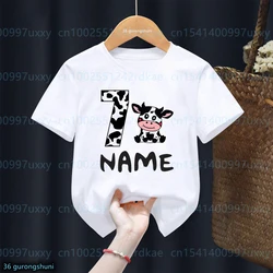 Boys T-shirt Cute Cow 1-9 Birthday Digital Print Tshirt Personalized Name for kids Birthday Gift Tshirt Cute Boys Girls Clothes