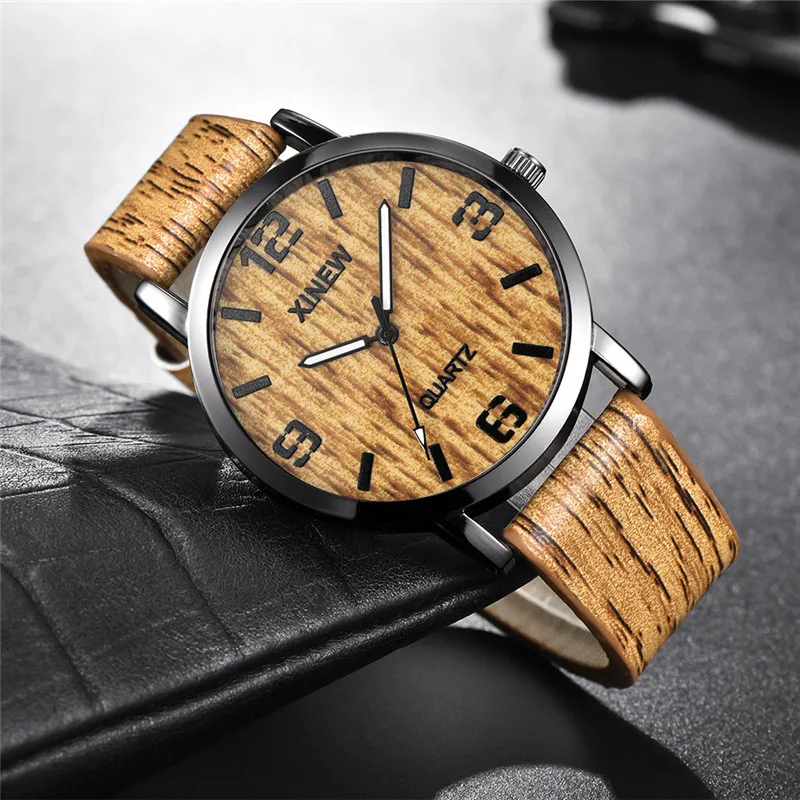 1pc/lot XINEW Brand Watch For Men Reloj Hombre Simple Bark Striations Leather Band Gifts Quartz Wrist Watches Relogio Masculino