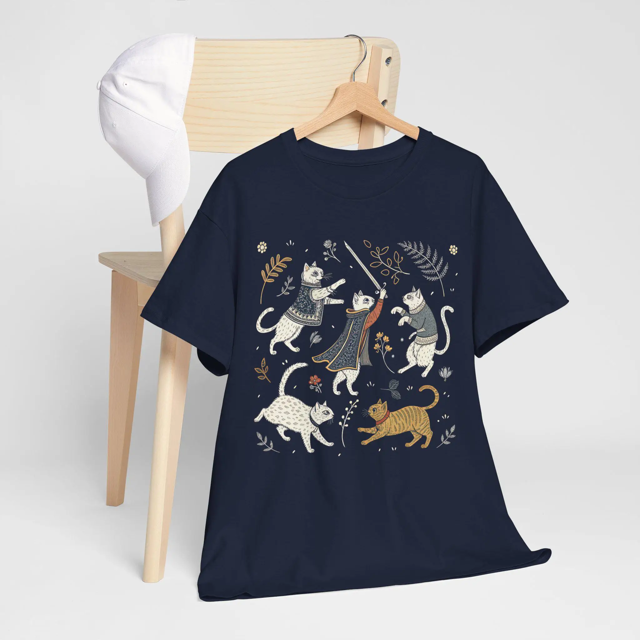 Medieval Cats Tee, Fantasy Graphic T-Shirt, Medieval Cat Lover Gift, Cat Lady Shirt, Renaissance Feline Tee, Mythical Kitty Top