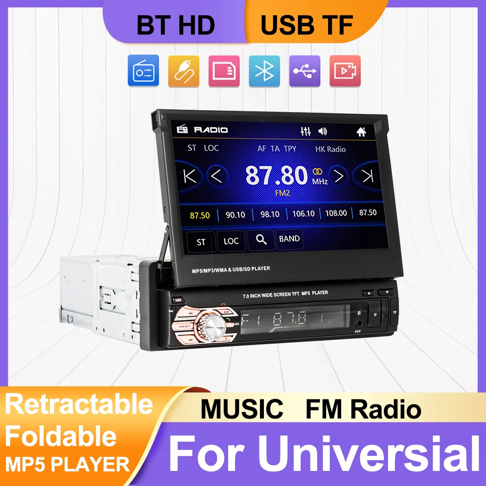 

1 din Retractable Foldable Screen MP5 Player For Universal Autoradio Multimedia Player 1DIN Auto audio Video BT USB AUX FM Radio