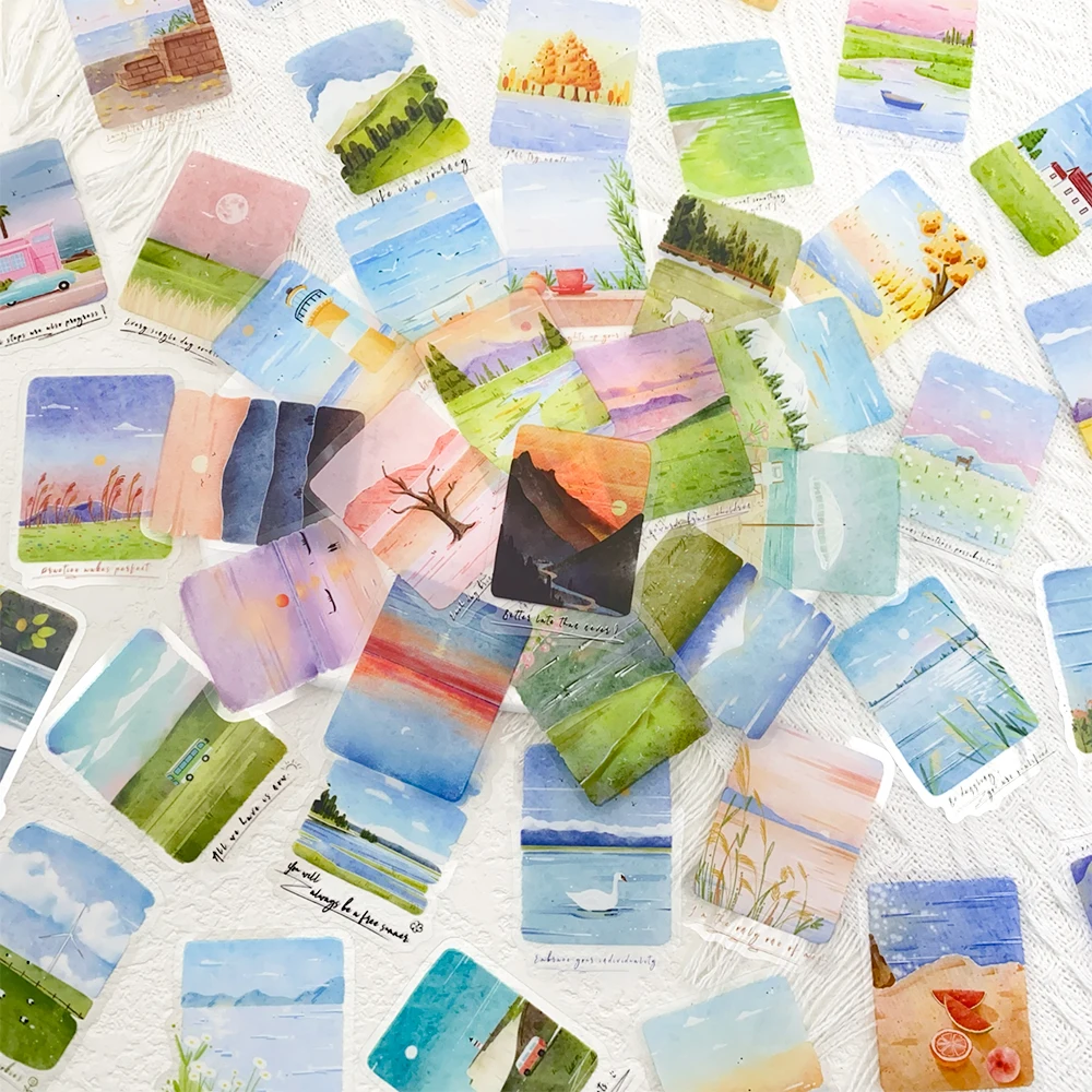 50pcs Mountains & Seas PET Stickers Decals For Laptop Refrigerator Scrapbook DIY Aesthetic Transparent Stickers Creative Gifts