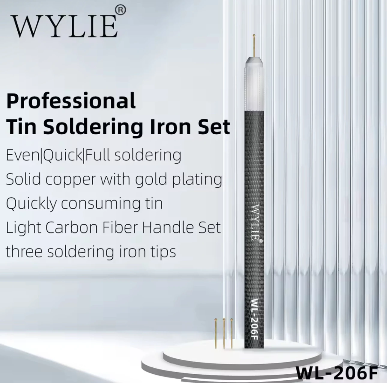 WYLIE WL-206F Professional Tin Soldering Iron Set Pure Copper Gilded Tin-Drag Needle With Carbon Fiber Handle