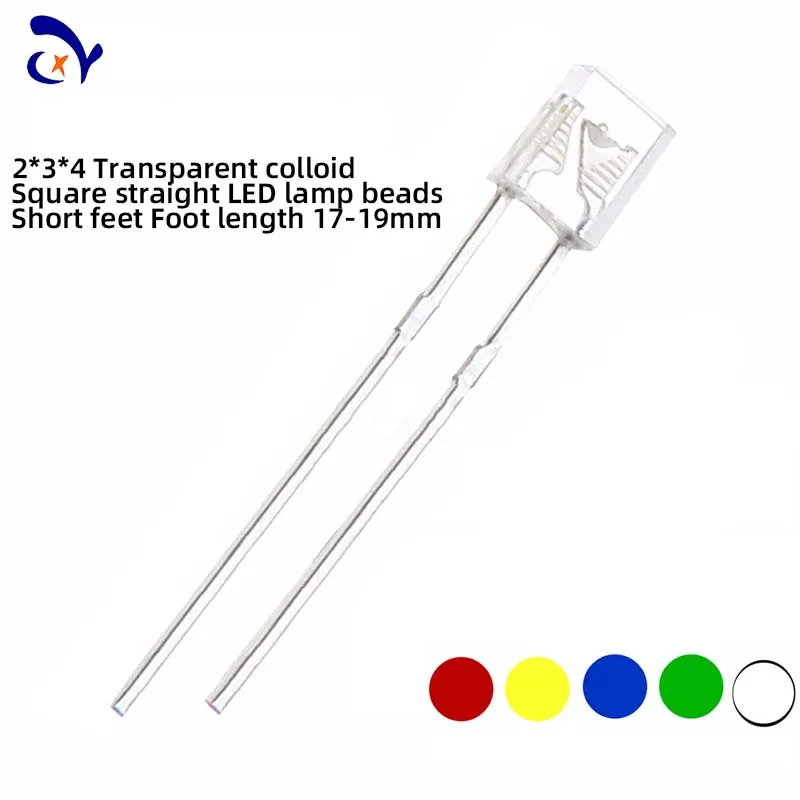 50PCS Square transparent white hair red 2*3*4 yellow blue green white light short foot LED light emitting tube led back light