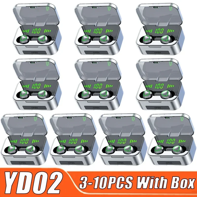 YD02 سماعات بلوتوث سماعات سماعة رأس لاسلكية HiFi سماعات أذن صغيرة الألعاب ميكروفونات الرجال LED 2024 TWS ساعة بلوتوث الهاتف