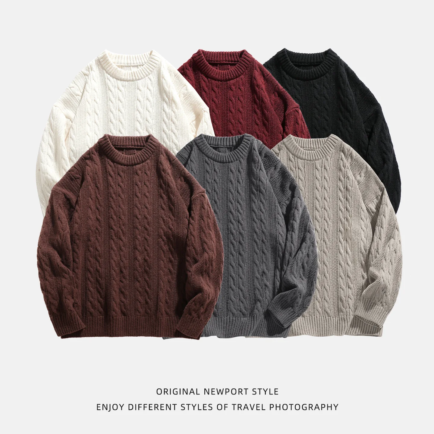 Men's Sweater 2025 New Autumn Winter Sweater Textured Knit Crewneck Heavyweight Basic Versatile Pullover Outerwear