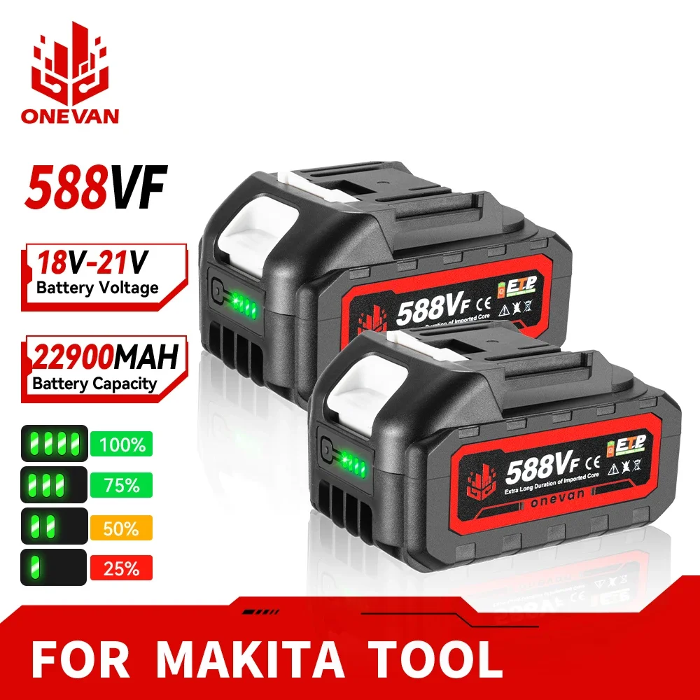 

ONEVAN 21V 588VF Rechargeable Lithium Battery EU Plug 22900mAh Battery Capacity Indicator For Makita Electric Wrench Power Tool