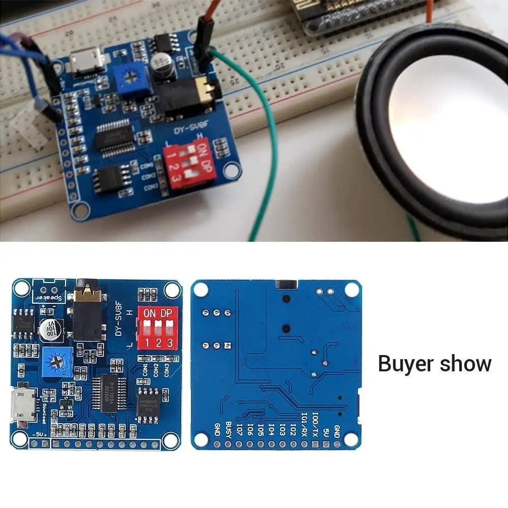 Sprach-Sound-Wiedergabemodul Arduino MP3-Player-Modul UART I/O Trigger Klasse D Verstärkerplatine 5W 8M Speicher DY-SV8F SD/TF-Karte – Detail 2