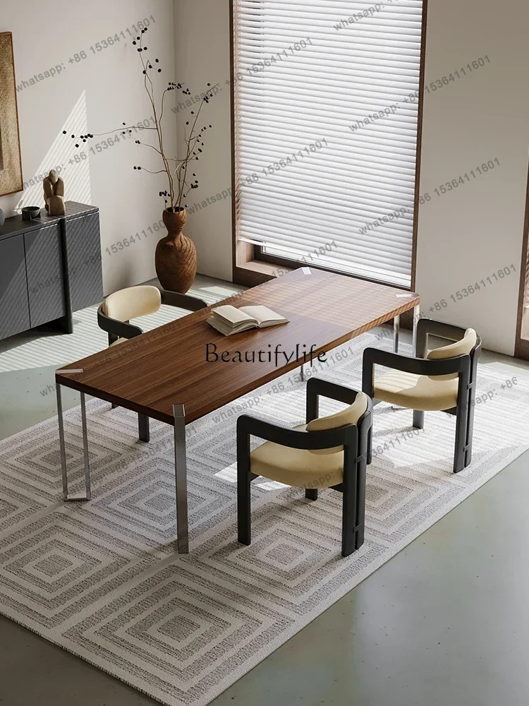 Italian Minimalist Carbonized Solid Wood Dining Table Home North America Black Walnut Wooden Desk D38