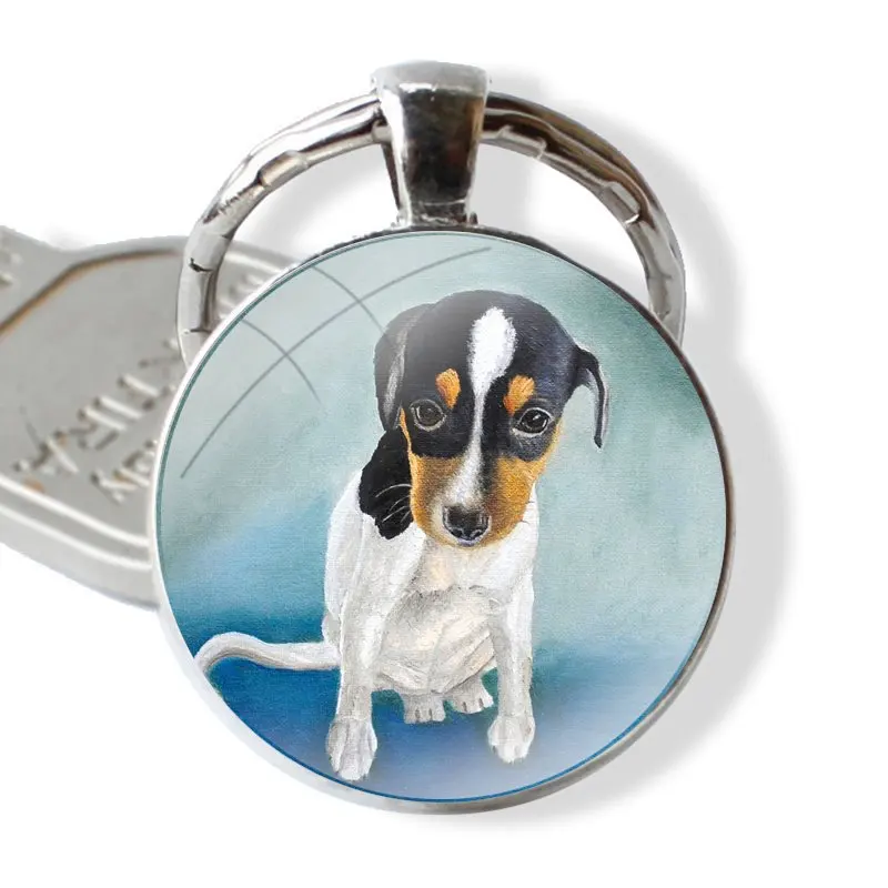 Jack Russell Terrier Dog puppy word Keychain Handmade Glass Cabochon Key Ring Holder Pendant Key Chains