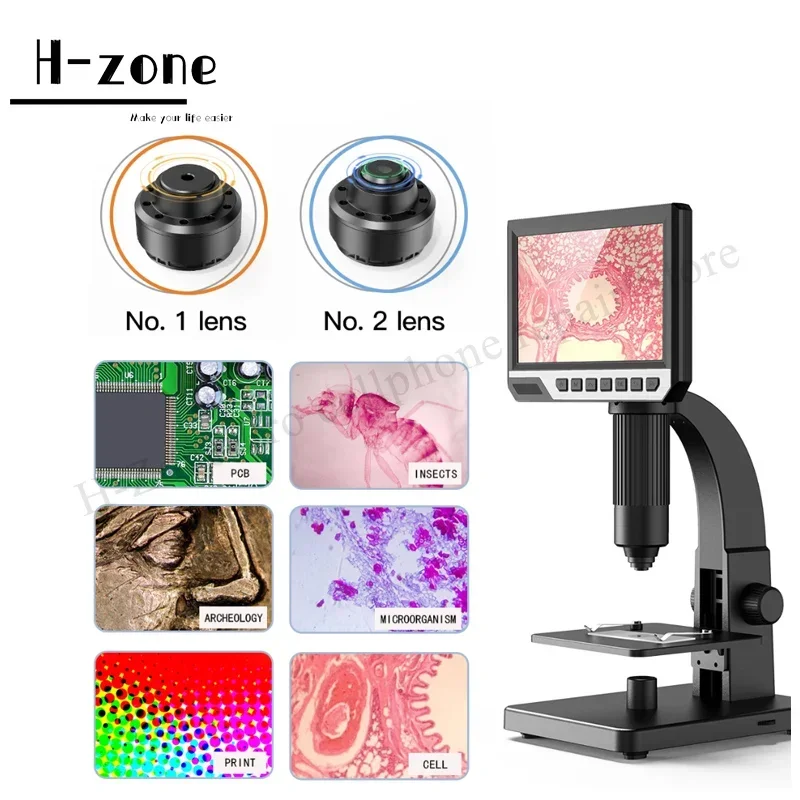 Imagem -06 - Ips Tela 2000x Digital Industrial Duplo-lente Microscópio com 11 Luzes Led para a Observação Microbiana o Mais Novo 12mp hd 7-inch