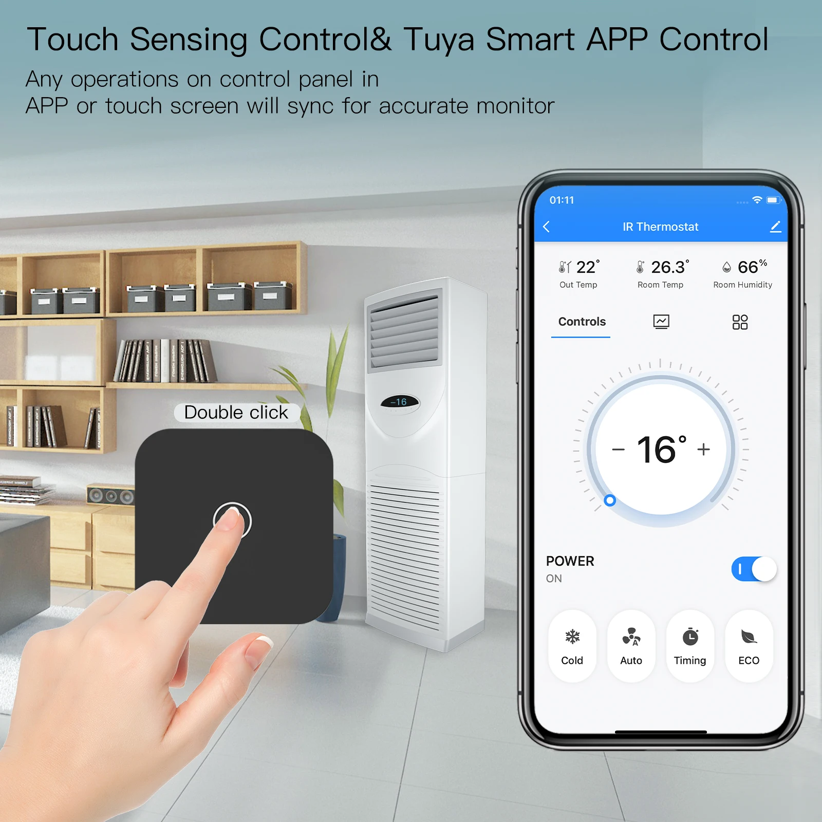 Moes-termostato IR WiFi, controlador de CA, botón táctil, aplicación Smart Life Tuya, Sensor inalámbrico de temperatura y humedad, voz, Alexa y