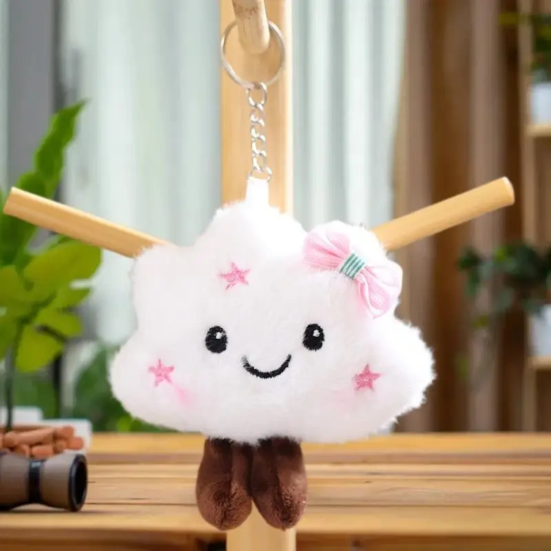 1Pcs White Cloud Keychain Doll Plush Toy Mini Couple Backpack Pendant Cartoon Doll Book Bag Decoration DIY Accessories