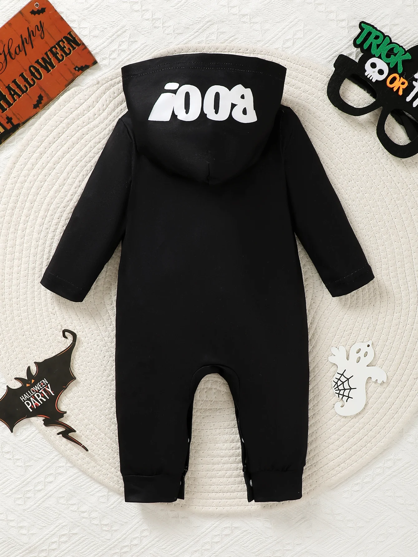 2024 New Fashion Style Baby Boy Long Sleeve Halloween Skull Costume Jumpsuit with Hood