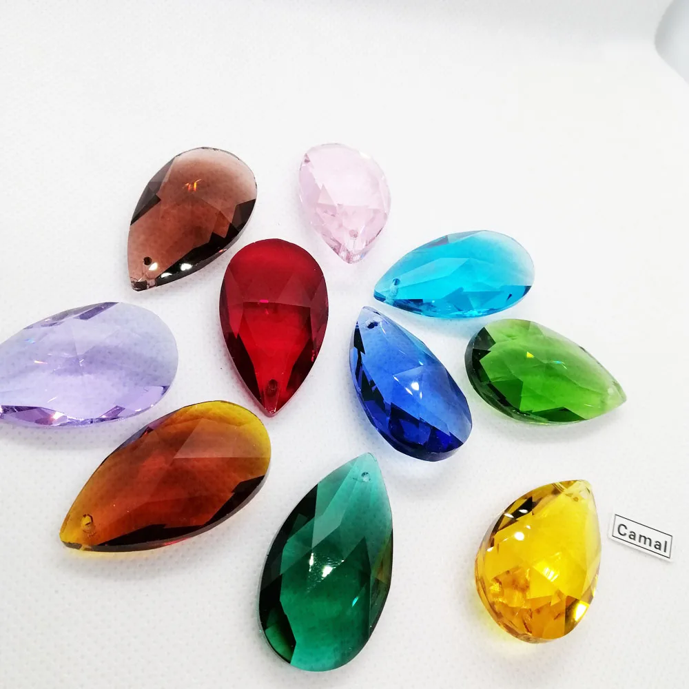 Camal 10Pcs 38mm Colorfur Crystal Teardrop Faceted  Chandelier Pendants Prisms Hanging Ornament Fengshui Xmas Craft SunCatcher