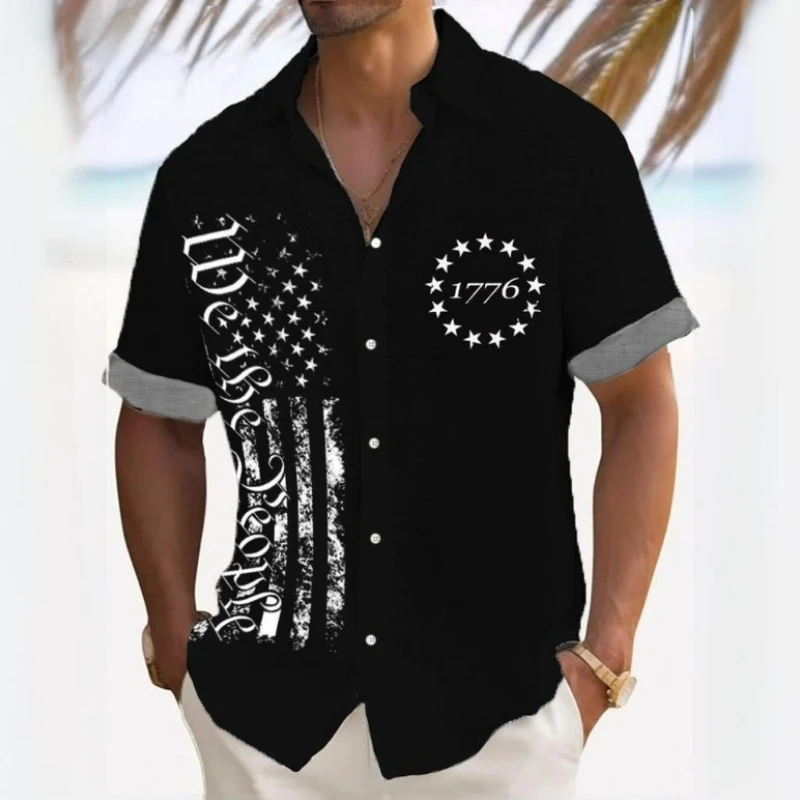 Camisa con estampado de bandera americana en 3d para hombre, camisas informales de manga corta, ropa holgada de gran tamaño, camisas hawaianas Retro para hombre