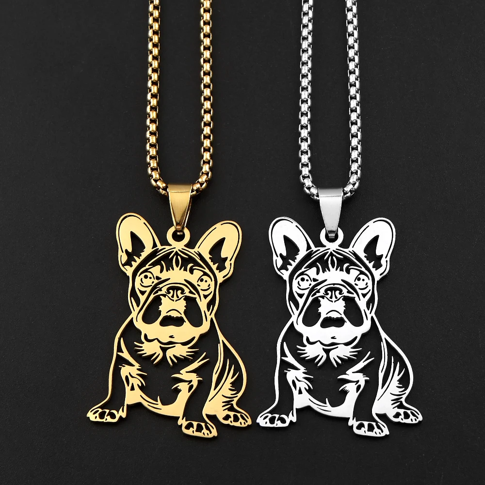 Sweet French Bulldog Chain For Women Men Stainless Steel Silver Color Animal Puppy Pug Dog Lovely Pendant Necklace Jewelry