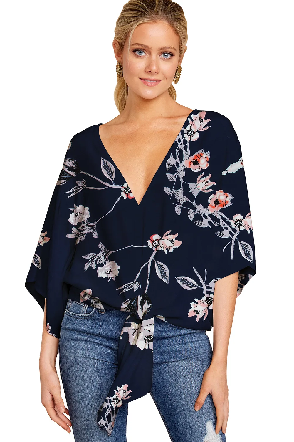 

Spring Summer Women's Blouse S5XL plus Size Ladies irt Tops Loose Fit Polyester Fiber Floral Print V-Ne ort Sve