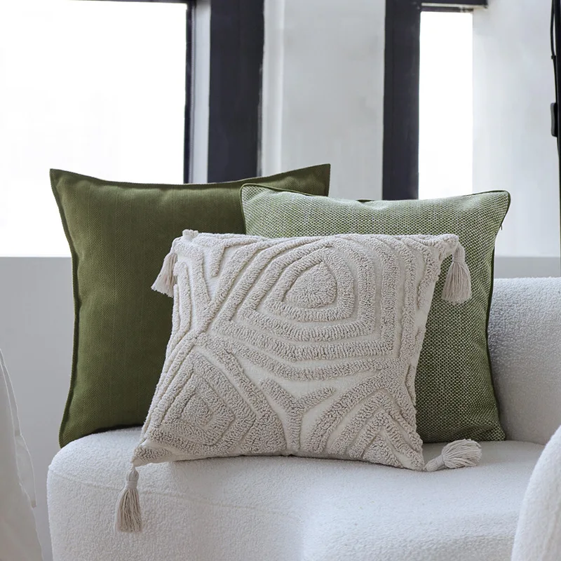 Cream Wind Green Pillowcase Chenille Cushion Pillow Cover Sofa Cushion Model Room Hotel Window Decoration Backrest Pillow Case