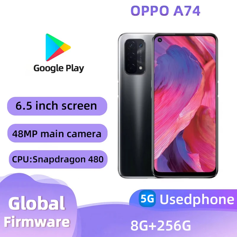 OPPO A74 5G SmartPhone CPU Qualcomm Snapdragon 480 6.5inch 5000mAh 48MP Cameras Android Used Phone
