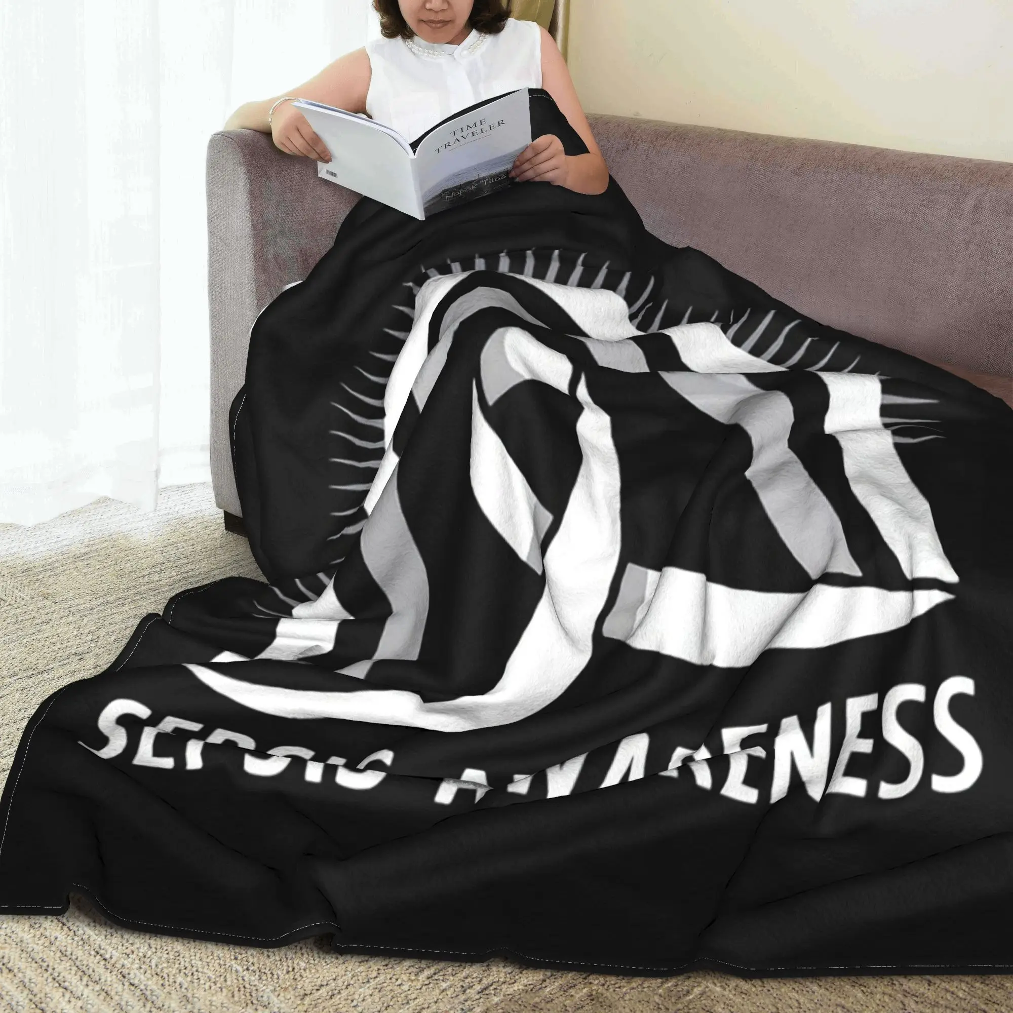 

Sepsis Awareness Rainbow Red Ribbon Blanket Multi-function Fleece Throw Blanket for Couch Bedding Travel Throws Bedspread Quilt