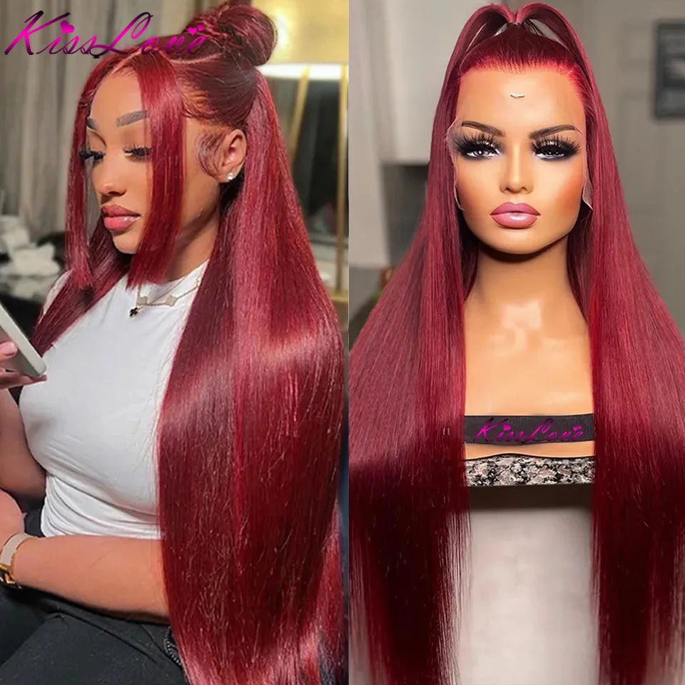 99J Human Hair Wigs Burgundy 13x4/13x6 HD Lace Front Human Hair Wigs For Women Pre Plucked Colored Straight 360 Lace Frontal Wig