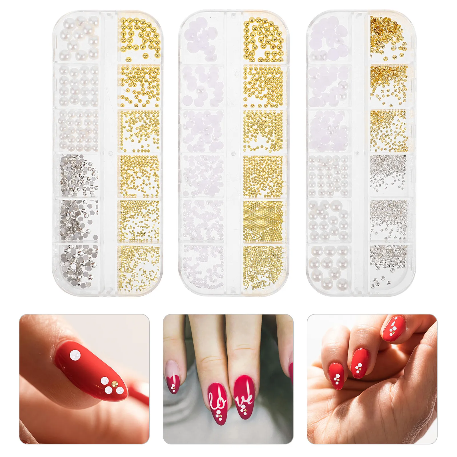 

3 Boxes Bulk Set Half Round Flatback Rhinestones Manicure 3D Plastic Decorations Women Diy Acrylic Nails Small Supplies