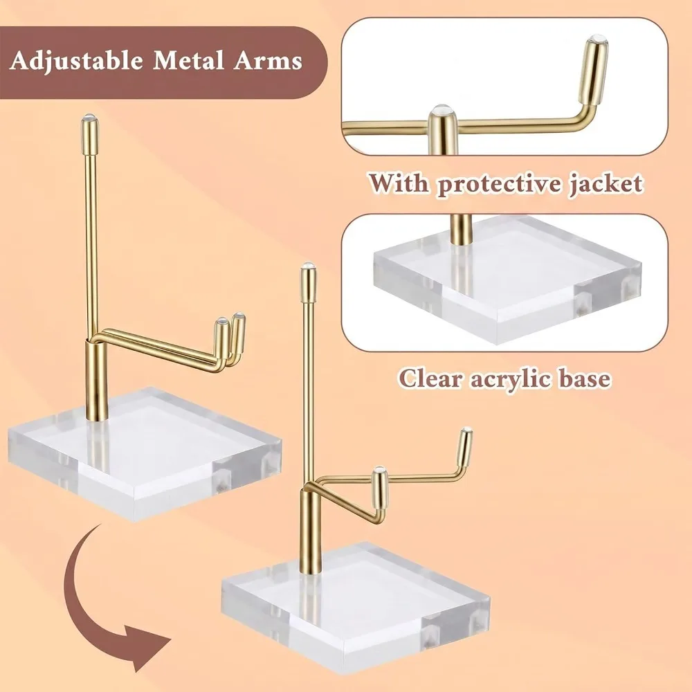 Clear Acrylic Display Stand with Adjustable Metal Arms, Golden Base for Art Picture, Photo Frame Crystal Ball