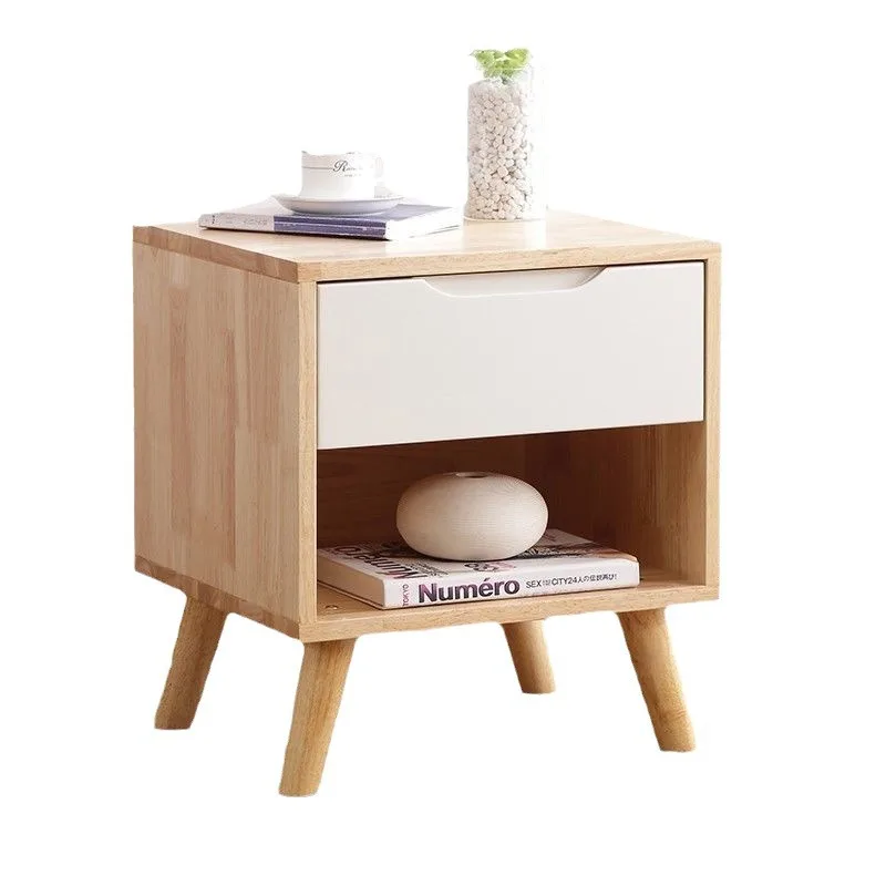 

Bedside table simple modern complete small bedroom log color household storage cabinet bedside table