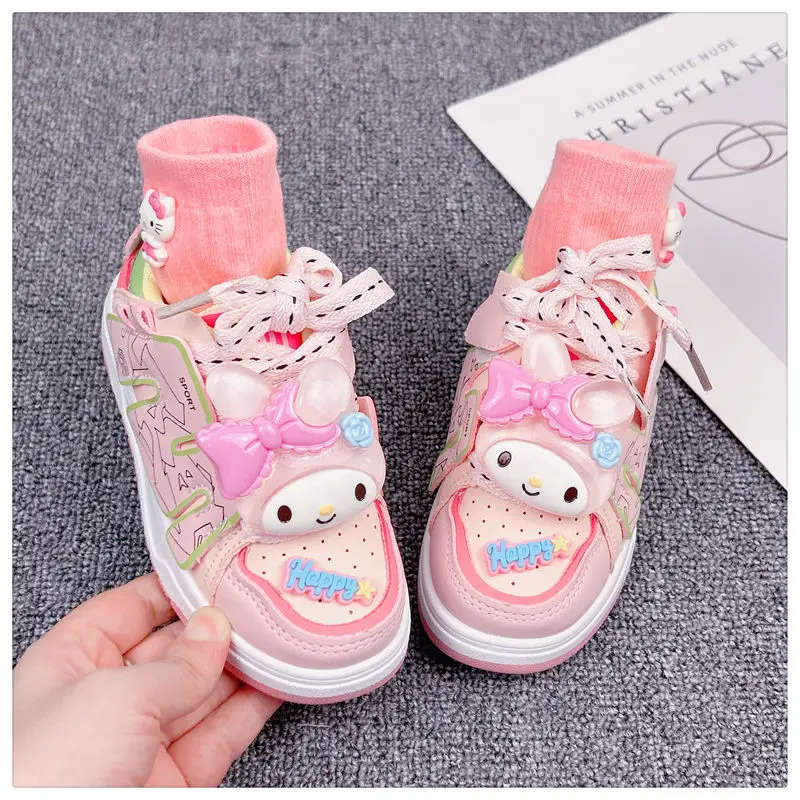 Anime Child Cinnamoroll Skate Shoes Kawaii My Melody Spring Autumn Luminous Sneakers Outdoor Anti-Slip Running Shoes Girl Gift