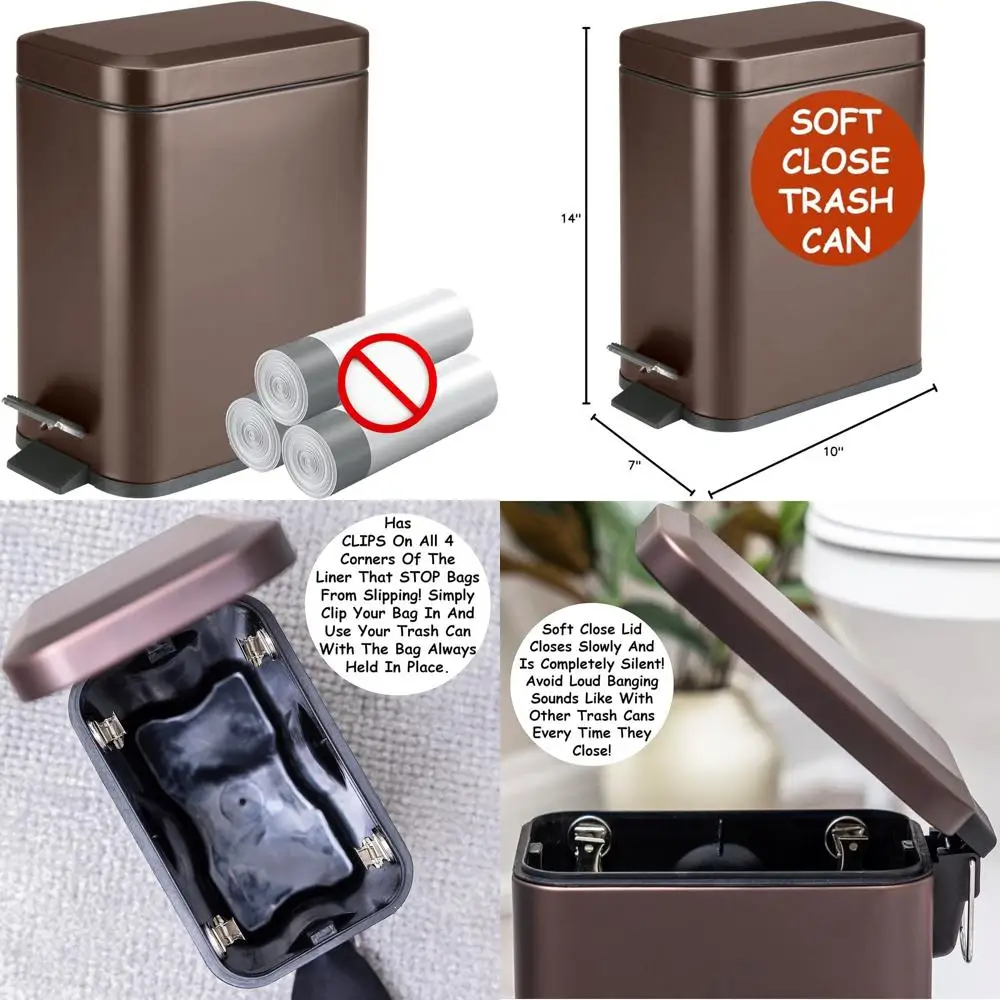 

1.6 Gallon Slim Trash Can with Anti-Slip Lid, Bronze Finish - Ideal for Mini Garbage, Dustbin, Bathroom, Restroom, Kitchen, Bedr