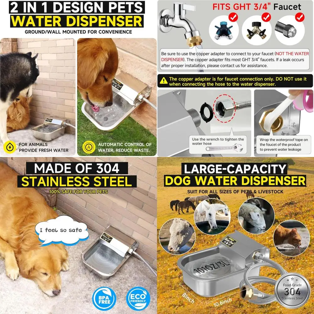 

Уличный диспенсер для воды для животных, 3 литра, нержавеющая сталь, с защитой от опрокидывания, автоматическая подача для собак и крупных животных