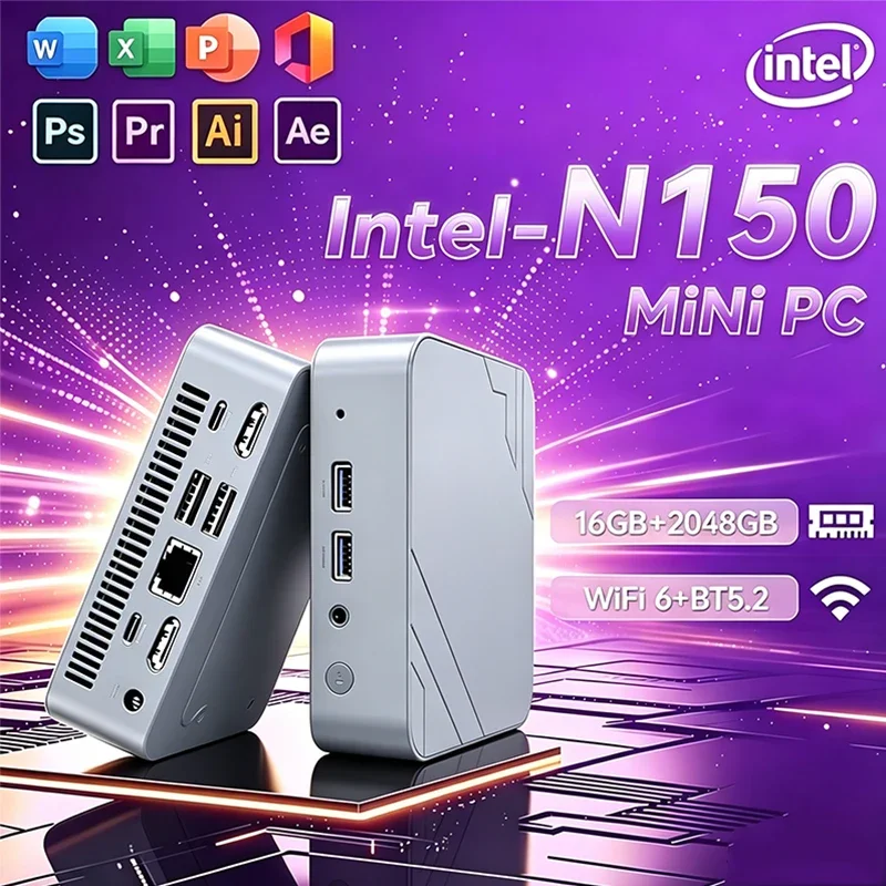 

New Portable Mini PC Intel Core N150 High‑Performance Mini PC 32GB RAM 1TB 2TB SSD WIFI6 BT5.2 4K 60Hz HD Gaming Office Study PC
