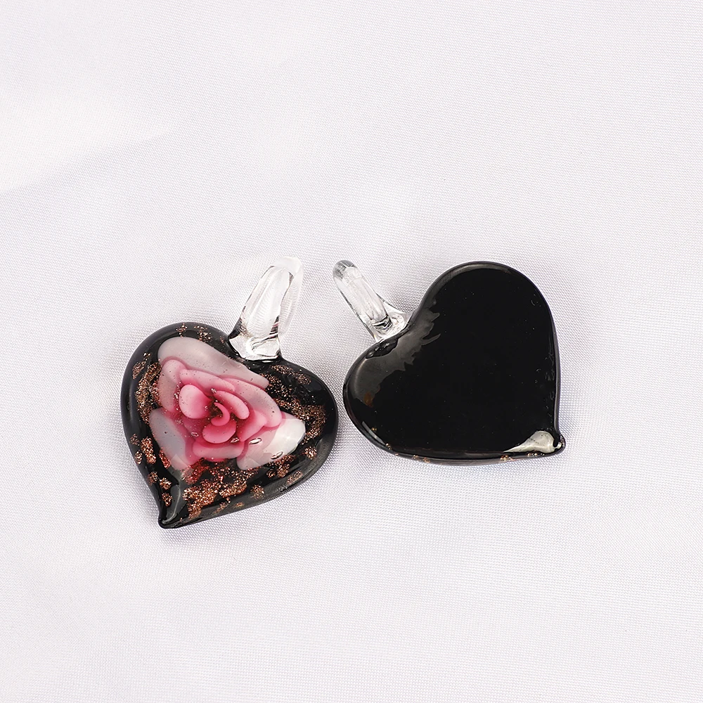 Qianbei Wholesale 6pcs Handmade Murano Lampwork Glass Mix Color Rose Flower Heart Pendant Fit Necklace Jewelry Gifts Women