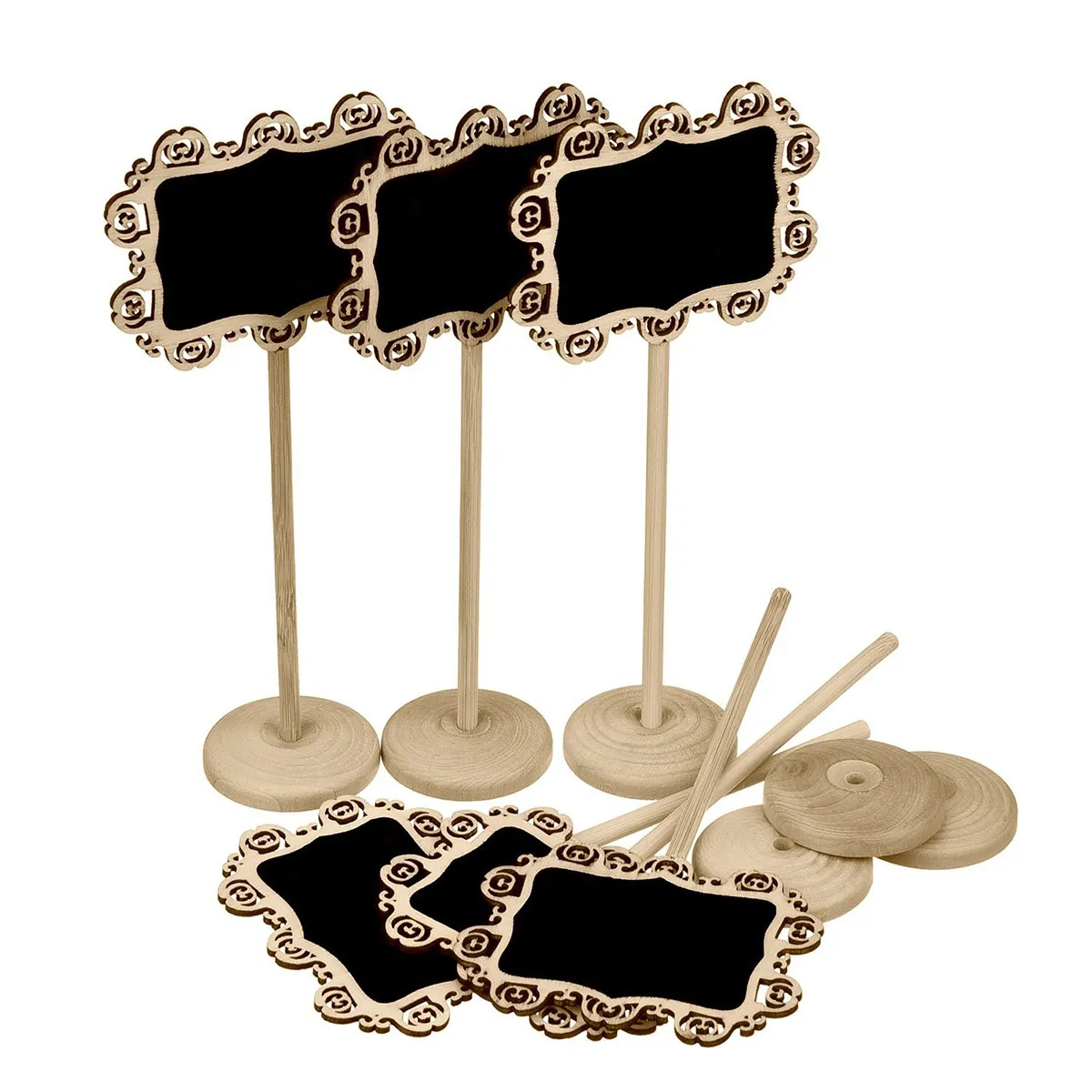 10Pcs Mini Blackboard Signs with Round Stand Base for Table Numbers Menus Greetings Wedding Christmas Buffet Party Decor