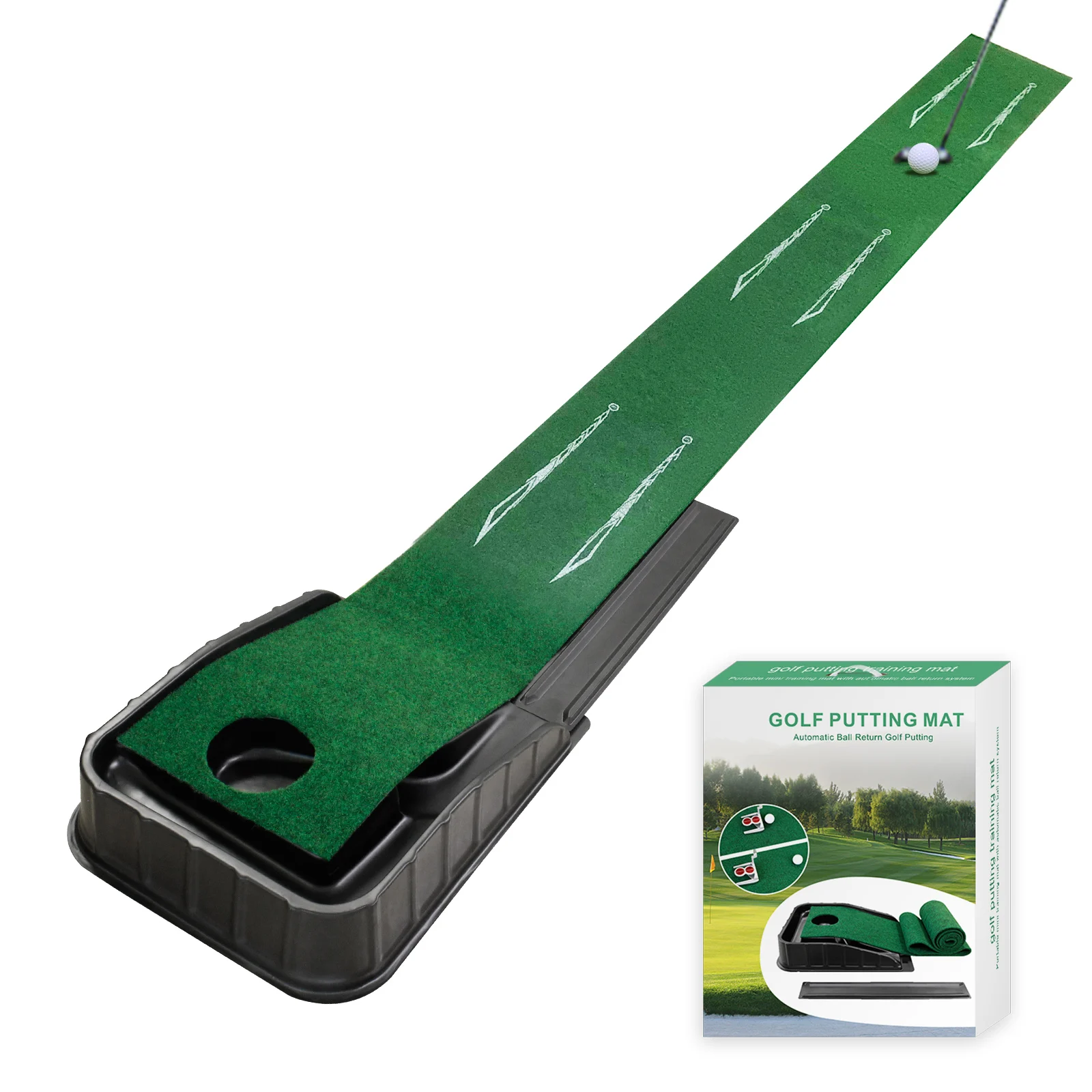 Golf Putting Green Putting Mat para interiores y exteriores con retorno de pelota y guías de alineación, mejora la precisión y la velocidad,