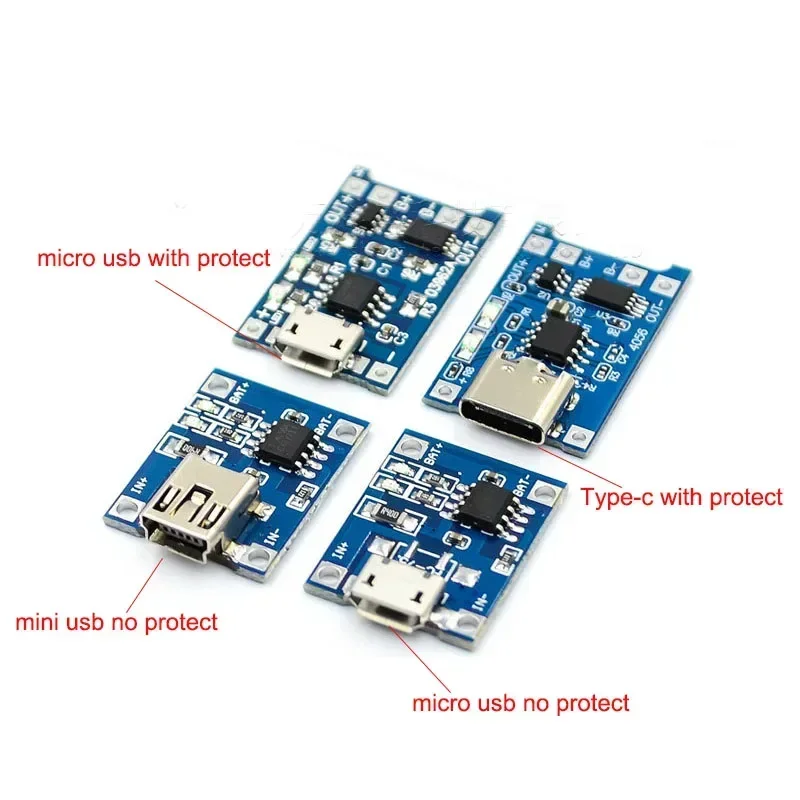 1PCS Type-c 미니 마이크로 USB 5V 1A 18650 TP4056 보호 기능이있는 리튬 이온 리튬 배터리 충전기 모듈 충전 보드 이중 기능