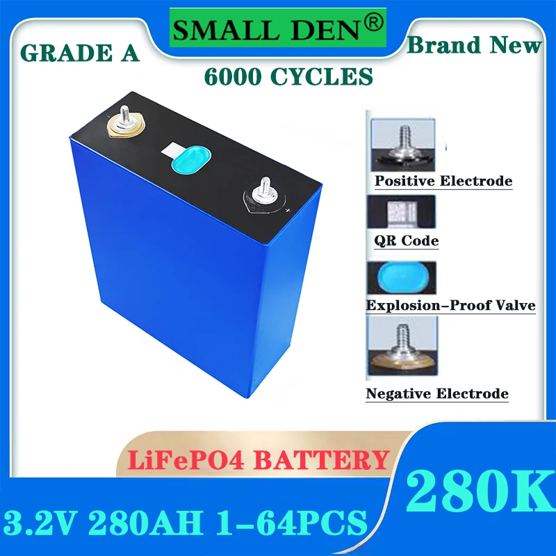 New 280Ah Lifepo4 battery, A-grade 3.2V 280Ah DIY 12V 24V 48V room, car, and ship solar storage system Golf cart battery pack