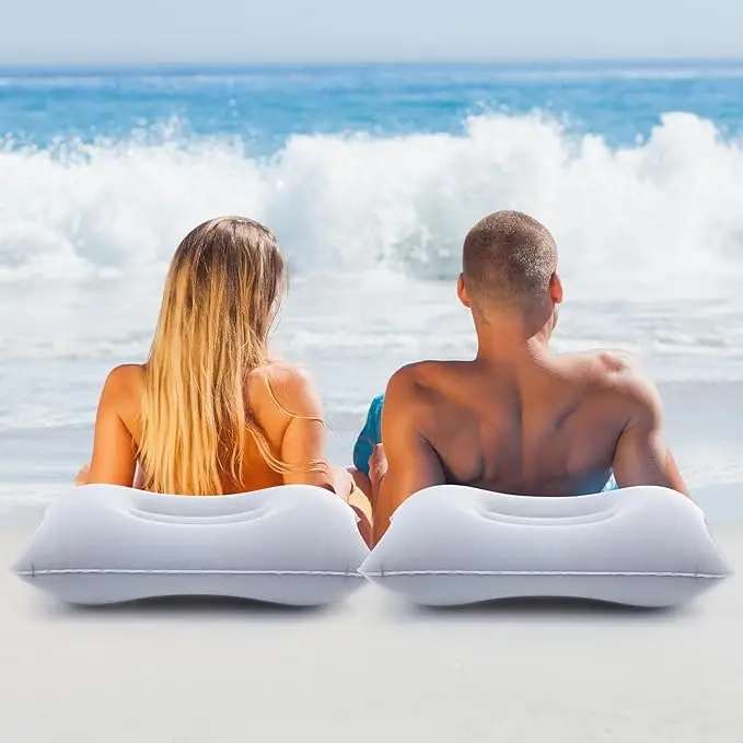 2 ultra-light, compressible portable inflatable pillows, small square velour air pillows, perfect for hiking, camping, travel, naps, desk breaks, beach use, neck and lumbar support, air pillows, travel pillows, hiking gear