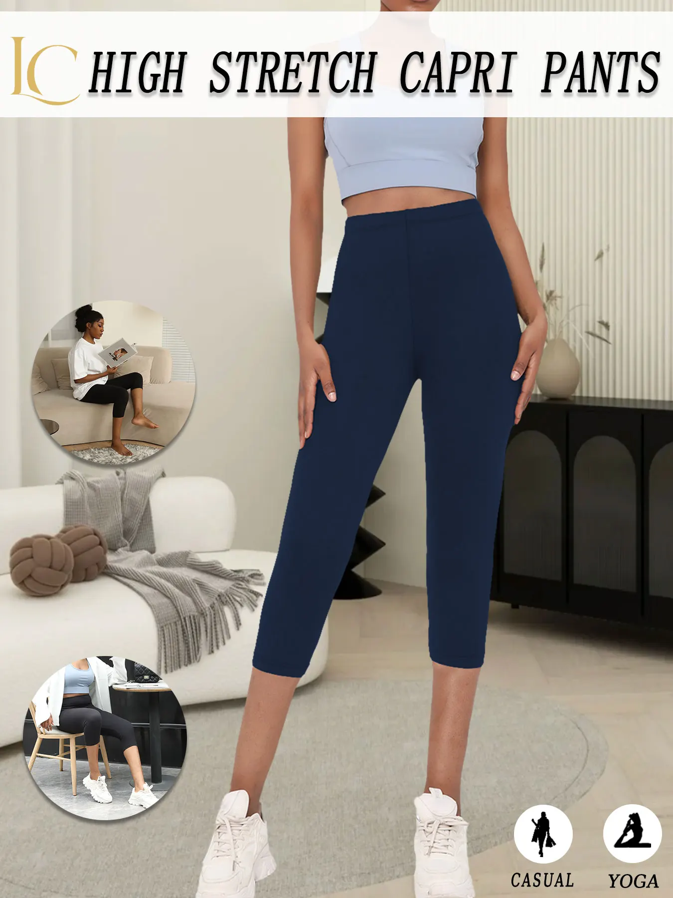Women's Super Soft Capri Pants High Stretchy Breathable Pants No See Through Workout Running Yoga Athletic Pants Gym Leggings