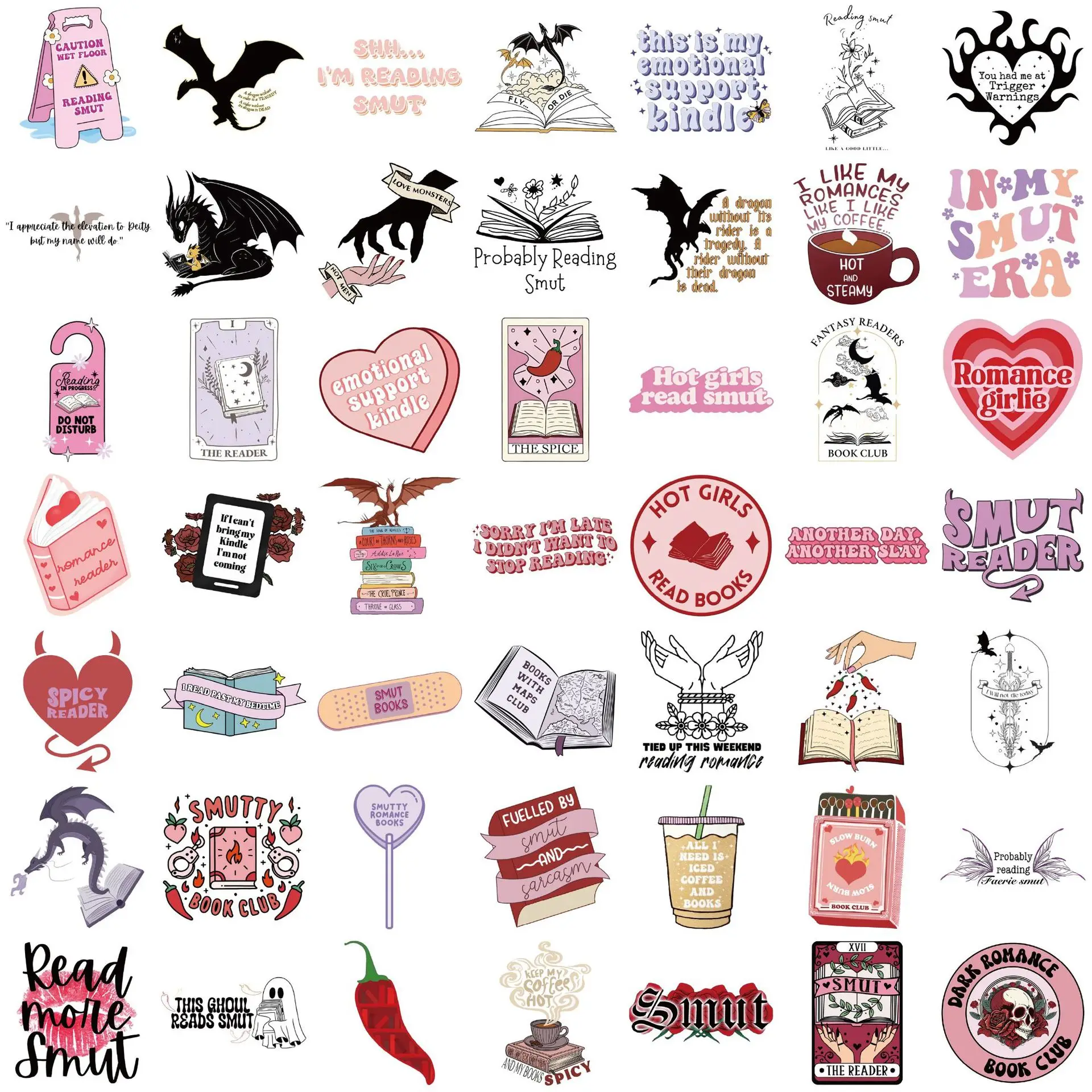 52Pcs Book Stickers, Waterproof Vinyl Reading Stickers for Laptop, Water Bottle, Luggage, Notebook, Computer Decor