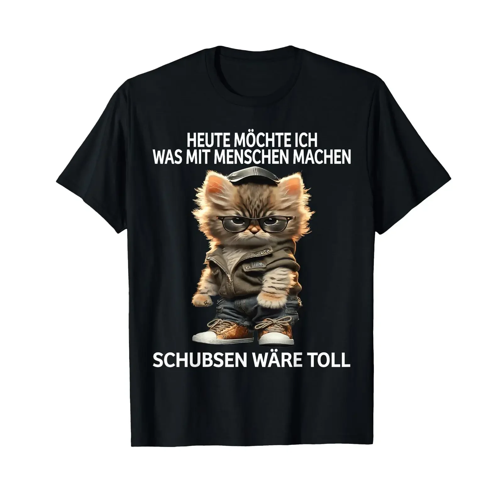 T Shirt with German Text Heute Möchte Ich Was Mit Menschen Machen Schubsen Would Be Toll black vintage Washed streetwear