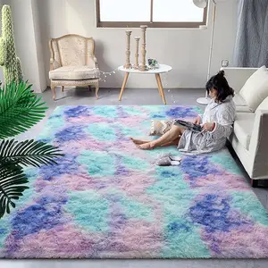 1pc Tie-dye Printing Carpet, Gradient Silk Soft Plush store Living Room Bedside Rug