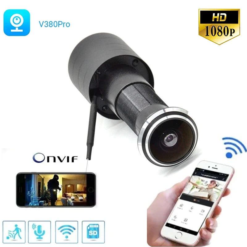 

HD 1.7mm Lens Wide Angle FishEye V380 Door Eye Hole Security 1080P CCTV Network Mini Peephole Door WifI Camera P2P ONVIF